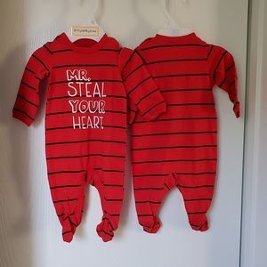 Twin Set- NB Valentines Footed Onesie